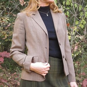 Tailored Wool Blazer Light Heathered Brown, Size 4